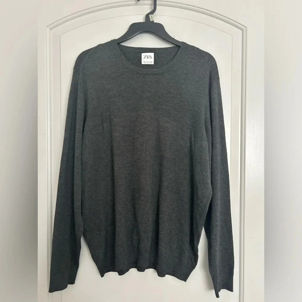 Zara Mens Pullover Sweater Gray Long Sleeve crewneck size large